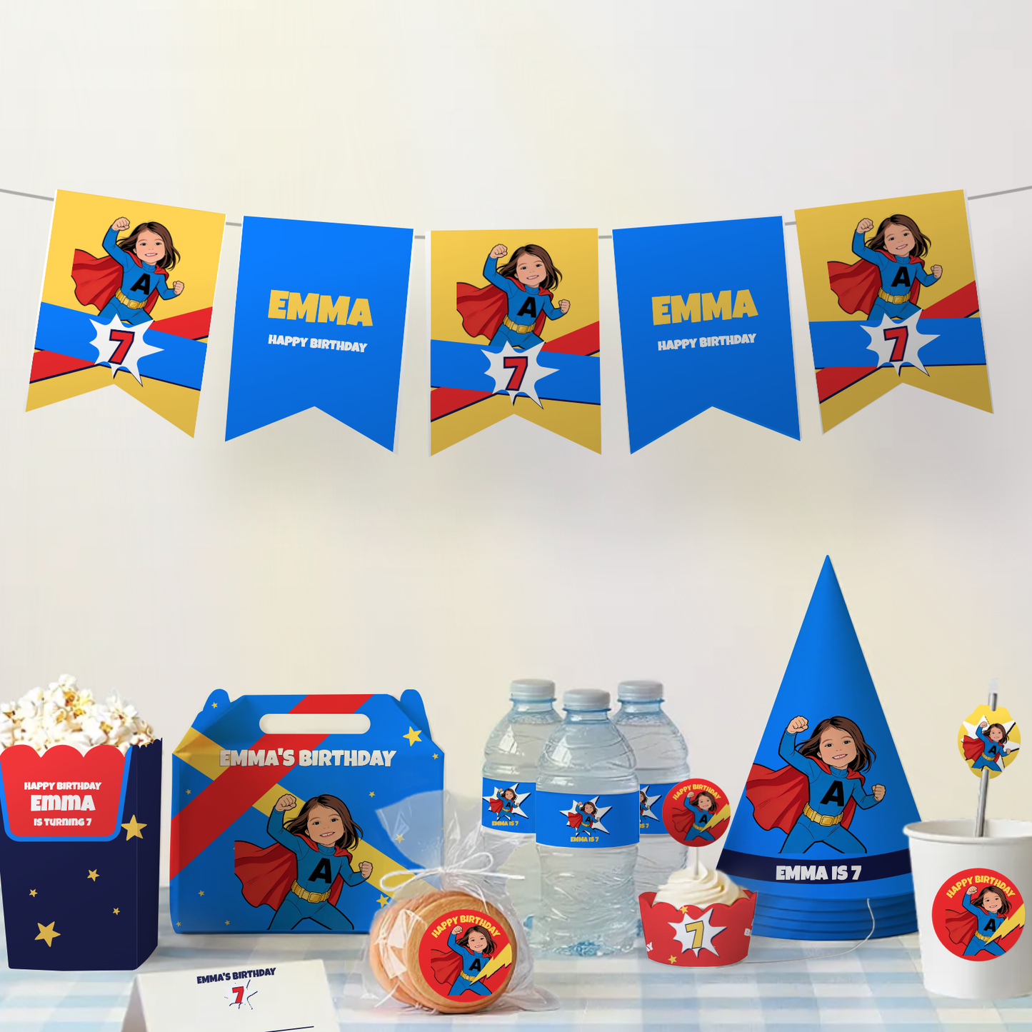Superhero Birthday Sticker — party scene