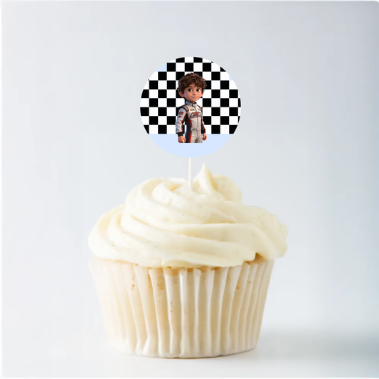 Race Cars Birthday Cupcake Topper