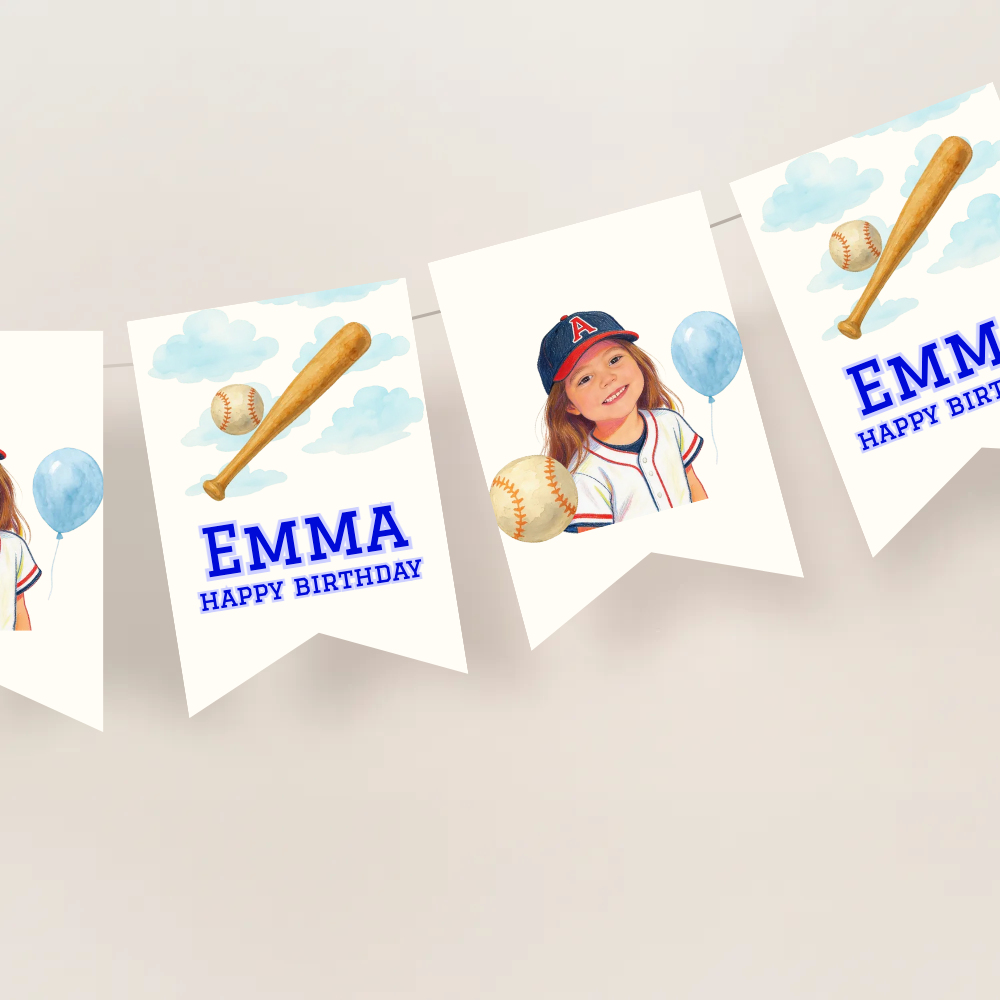 Baseball Birthday Photo Bunting Banner