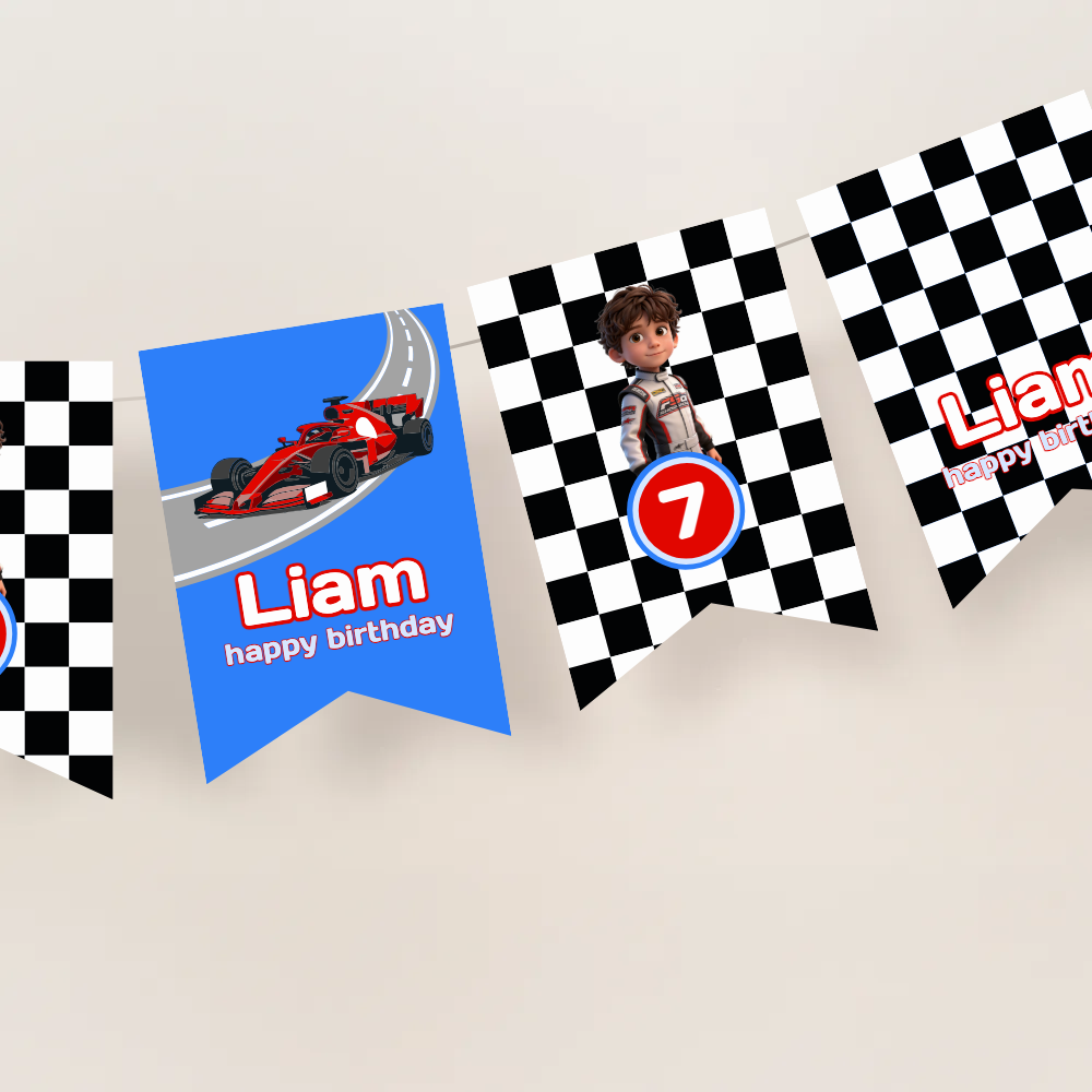 Race Cars Birthday Photo Bunting Banner