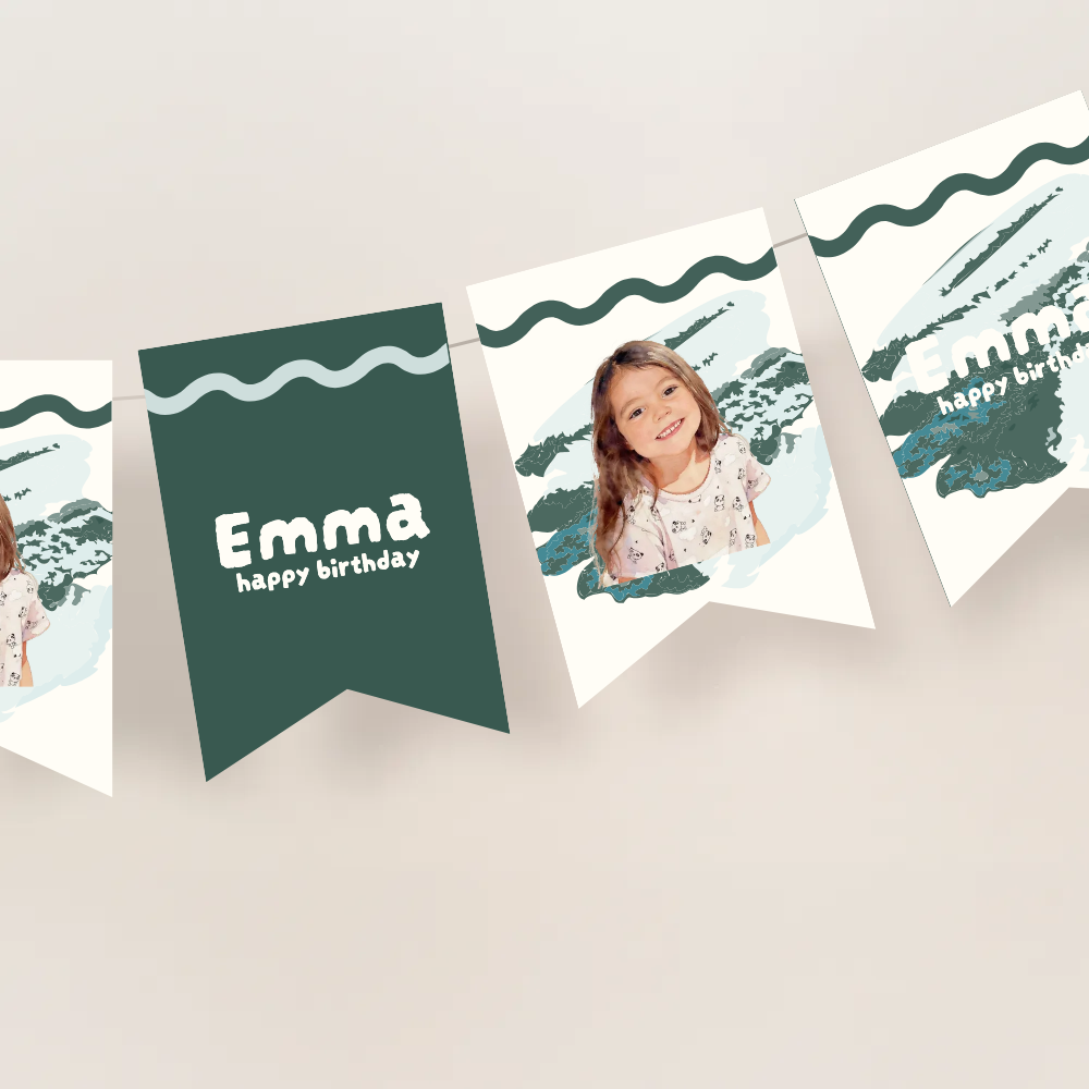 Watercolor Birthday Photo Bunting Banner