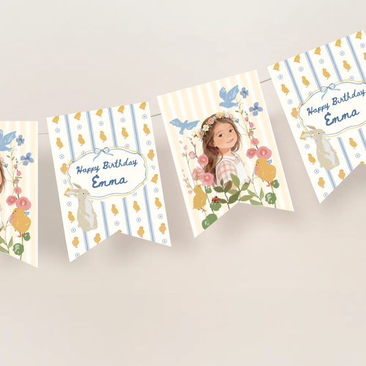Cottagecore Birthday Name Bunting Banner