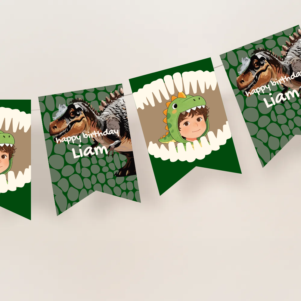 Dino Birthday Name Bunting Banner