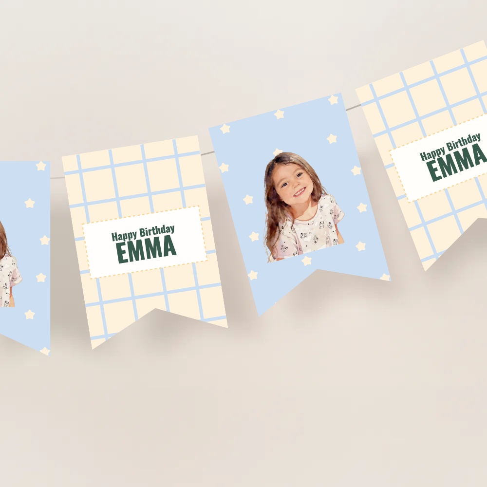 Grid Birthday Name Bunting Banner
