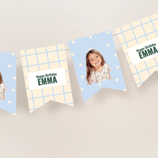 Grid Birthday Name Bunting Banner