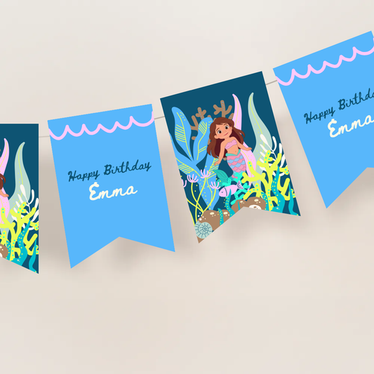 Mermaid Birthday Name Bunting Banner