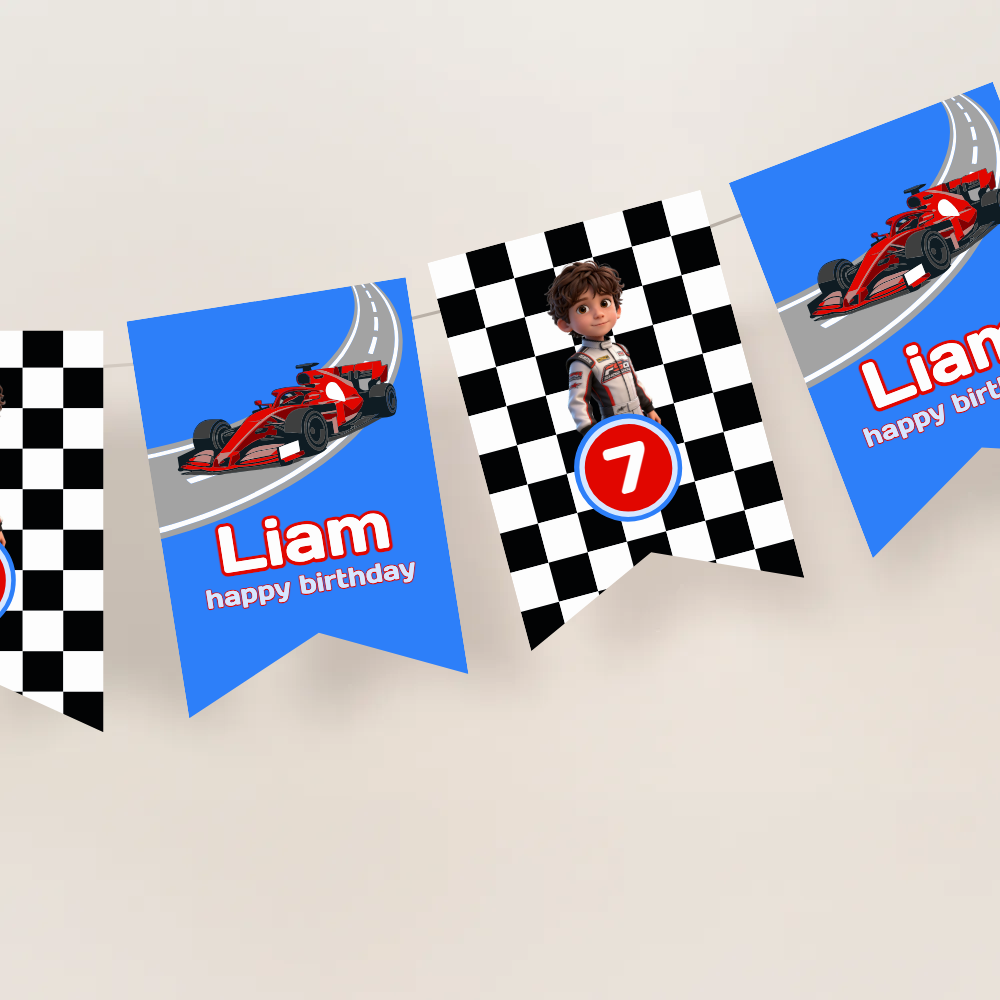 Race Cars Birthday Name Bunting Banner