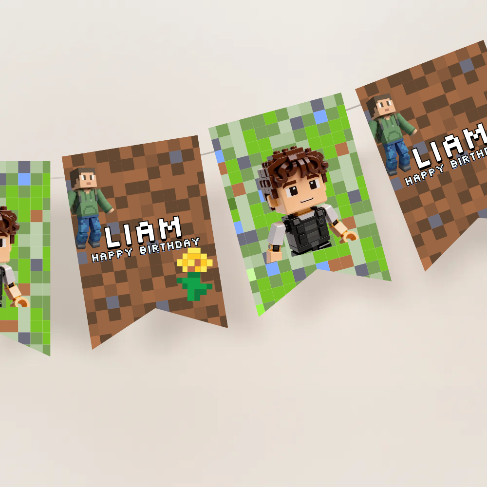 Video Blox Birthday Name Bunting Banner