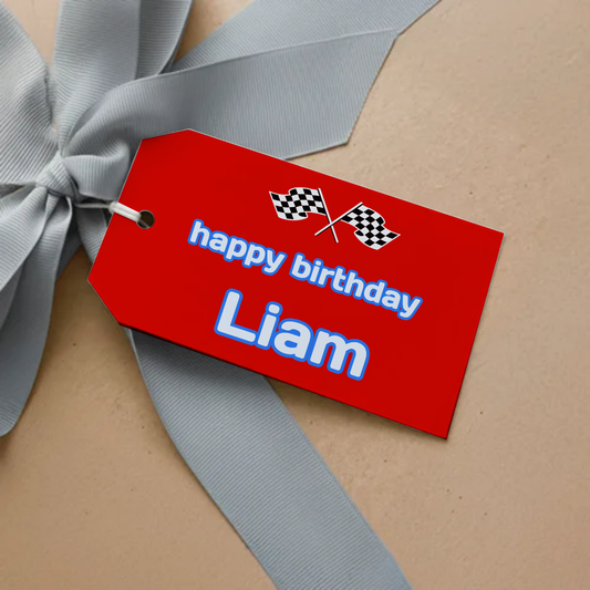 Race Cars Birthday Gift Tag