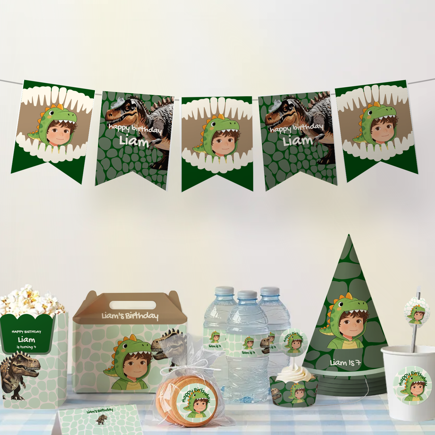 Dino Birthday Straw Tag — party scene