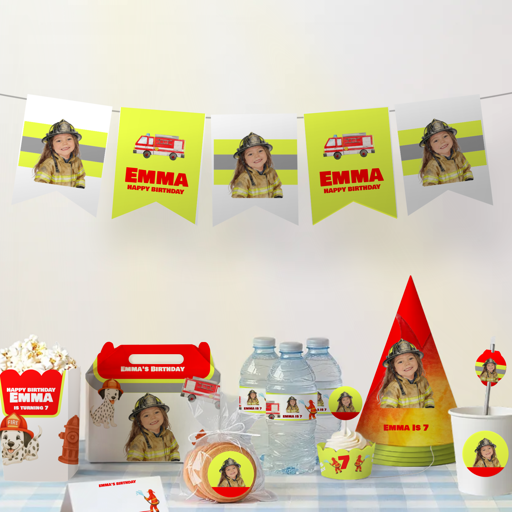 Firefighter Birthday Cupcake Topper — party scene