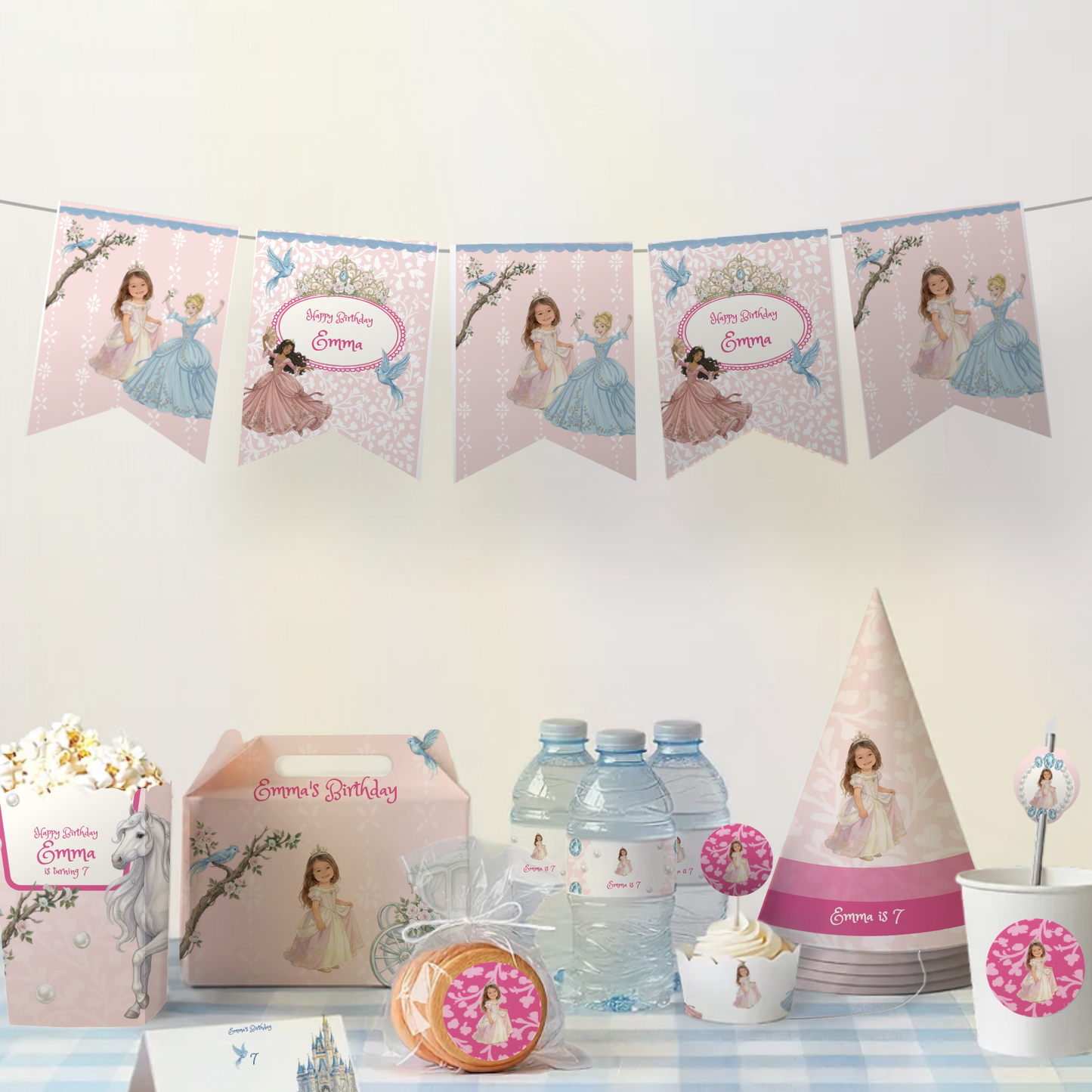 Princess Birthday Water Bottle Label — party scene