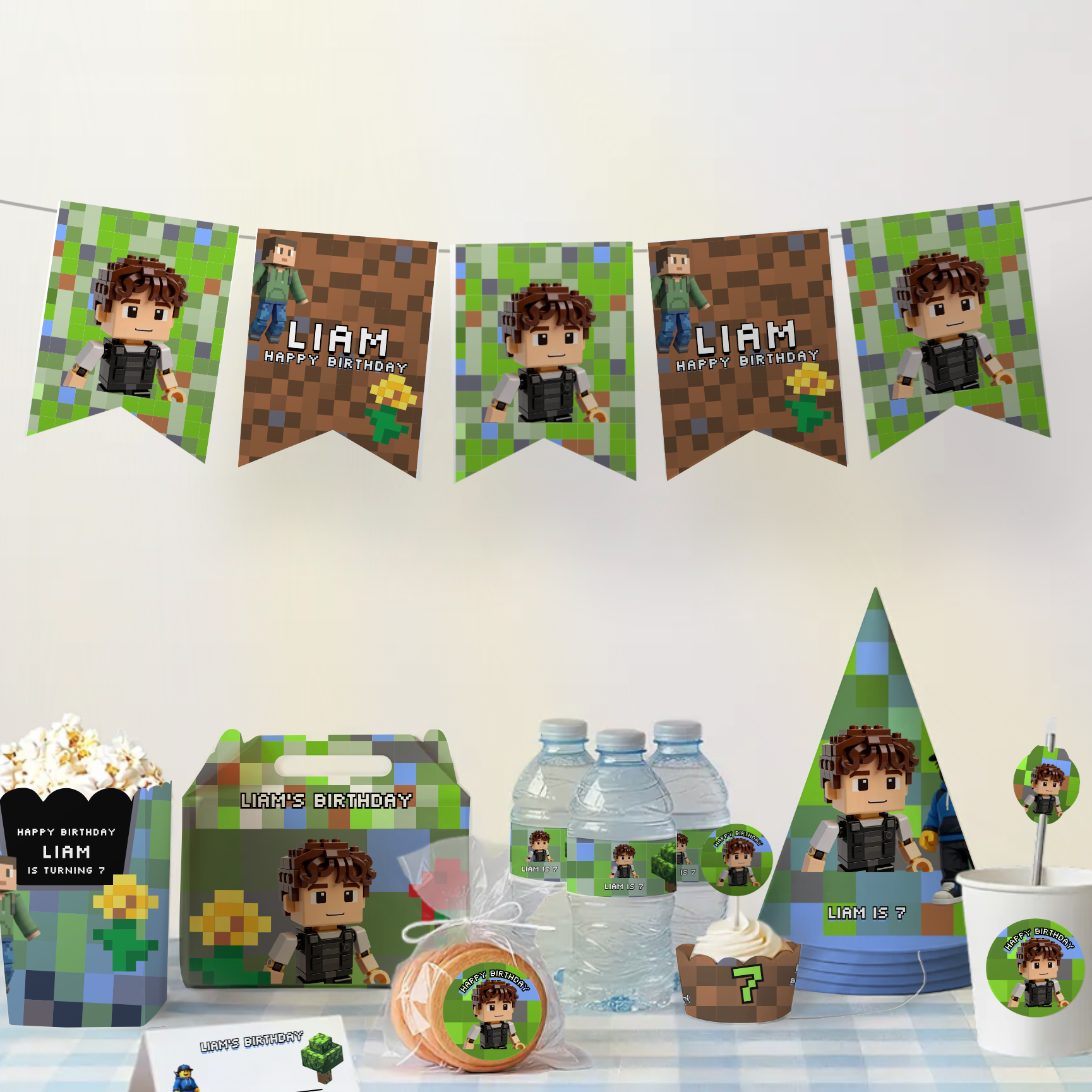 Video Blox Birthday Water Bottle Label — party scene