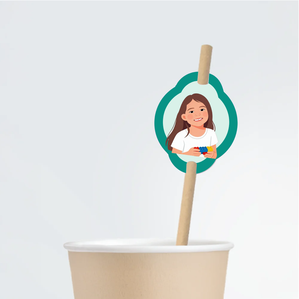 Building Blocks Birthday Straw Tag