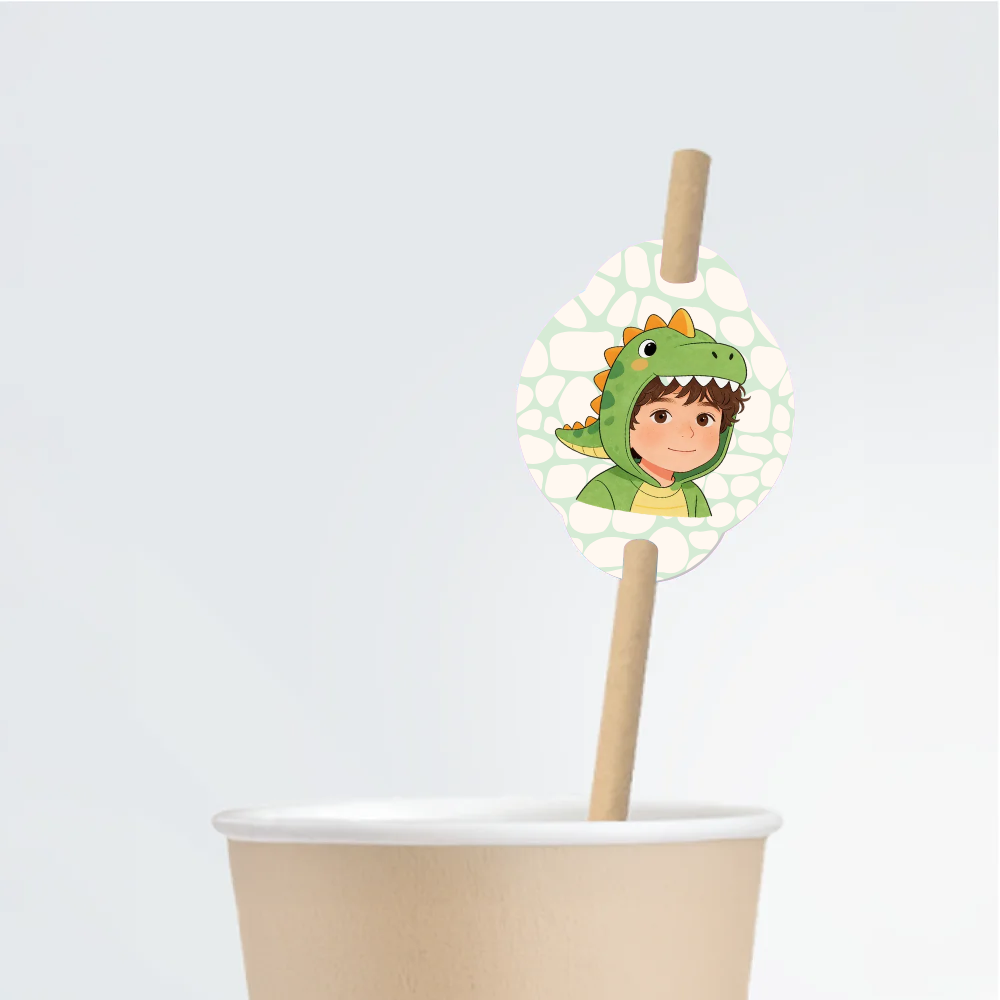 Dino Birthday Straw Tag