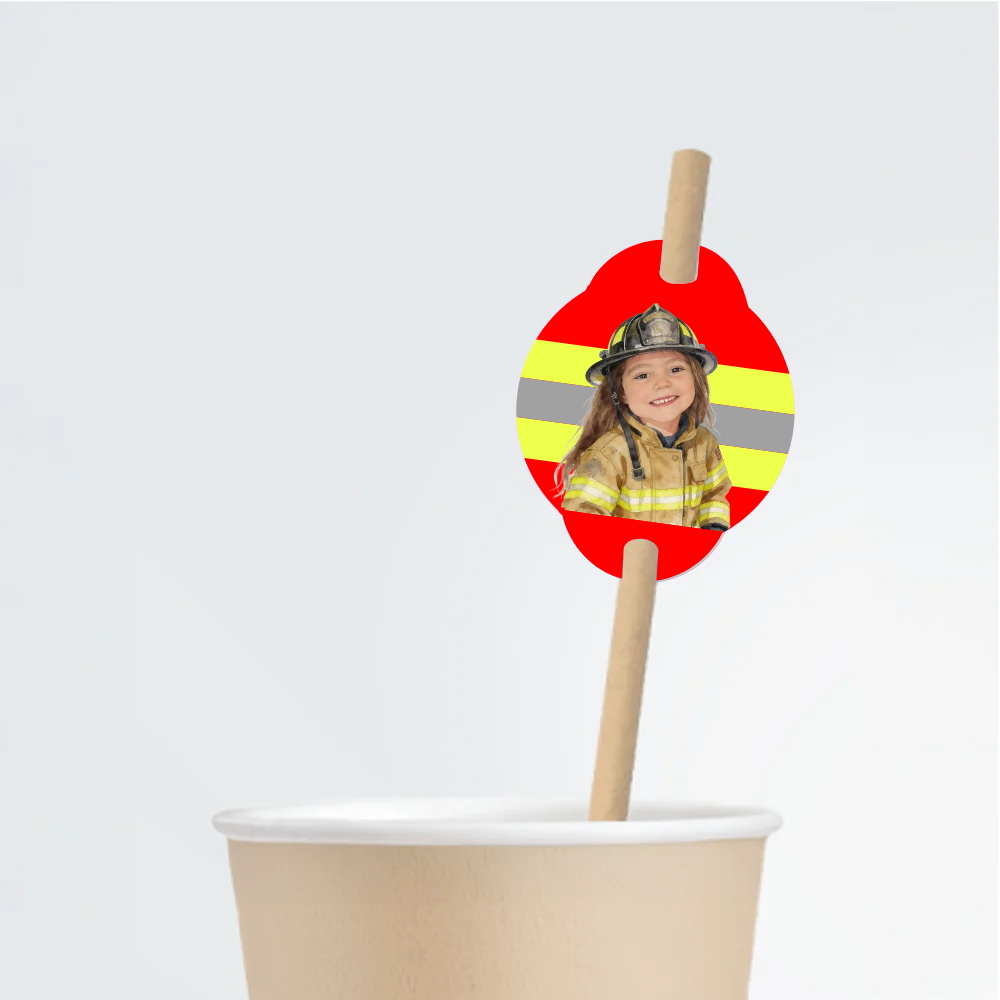 Firefighter Birthday Straw Tag