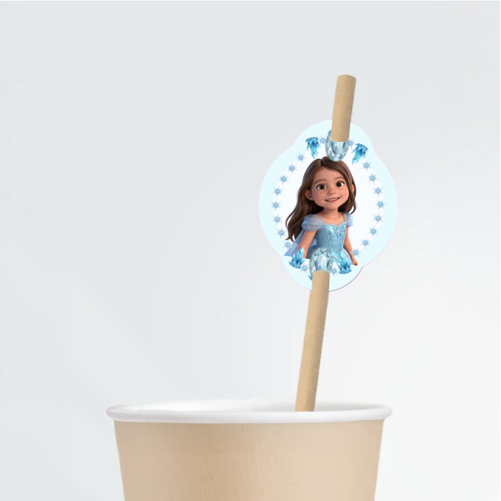 Ice Princess Birthday Straw Tag