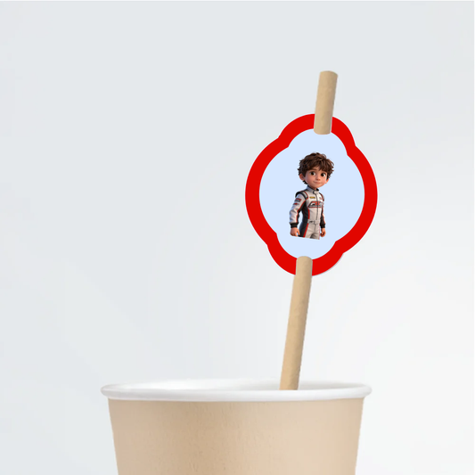 Race Cars Birthday Straw Tag