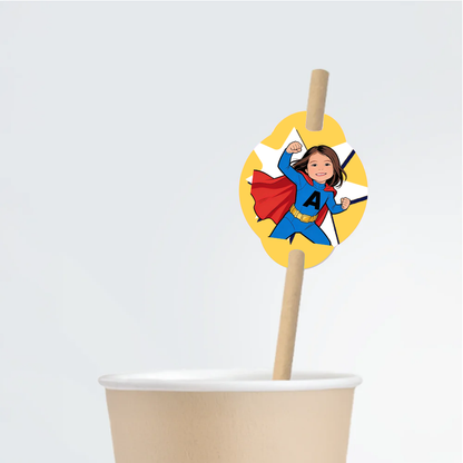Superhero Birthday Straw Tag