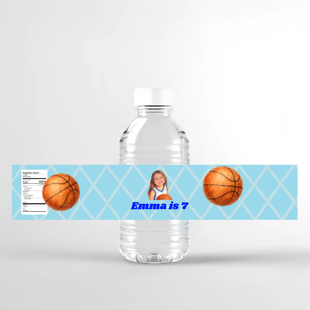 Basketball Birthday Water Bottle Label