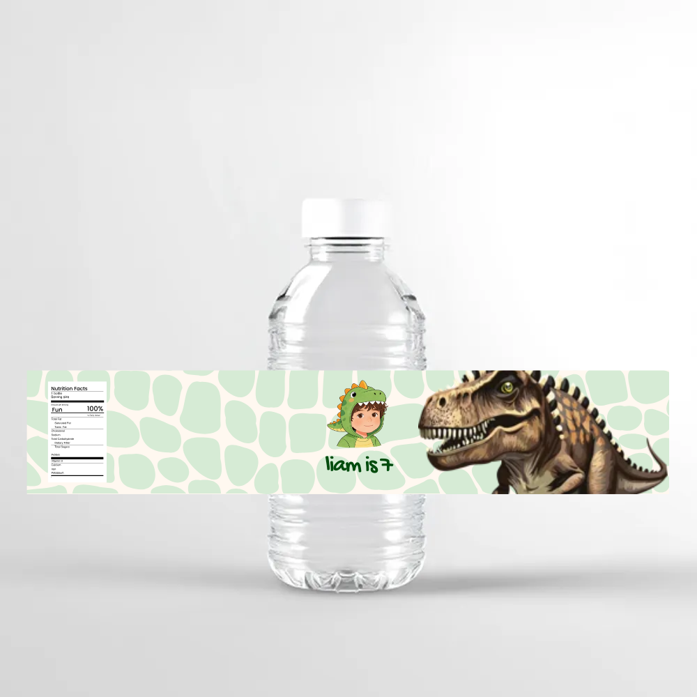 Dino Birthday Water Bottle Label