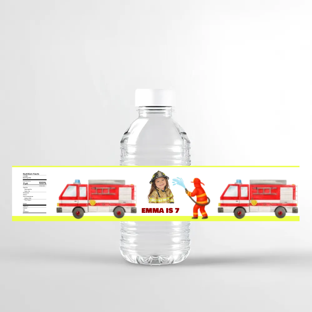 Firefighter Birthday Water Bottle Label