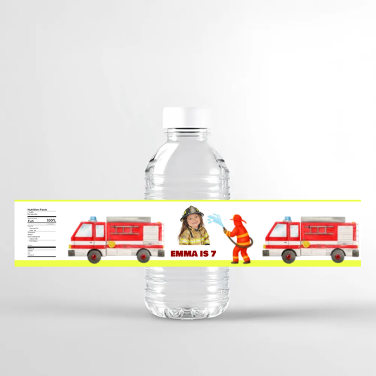 Firefighter Birthday Water Bottle Label
