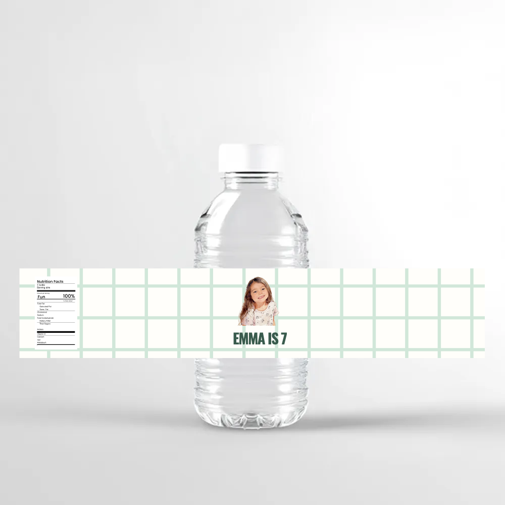 Grid Birthday Water Bottle Label
