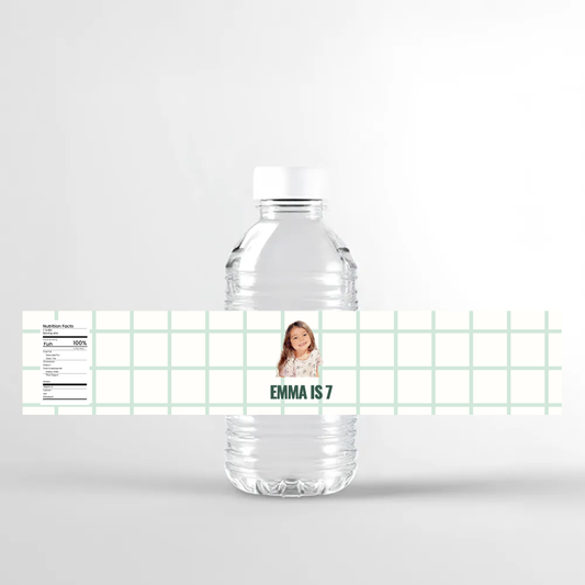Grid Birthday Water Bottle Label