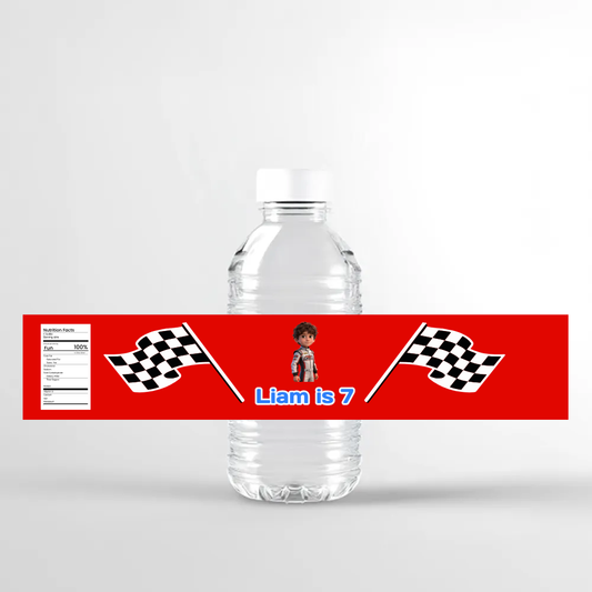Race Cars Birthday Water Bottle Label