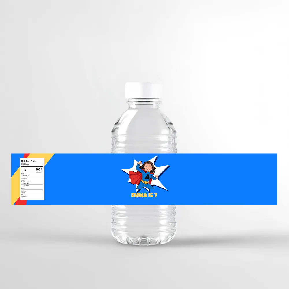 Superhero Birthday Water Bottle Label