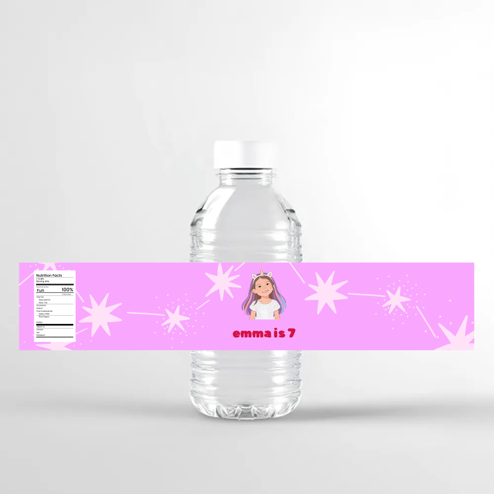 Unicorn Birthday Water Bottle Label